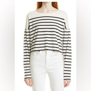 La Linge Black and White Striped Cotton Knit Crop Top Size Large